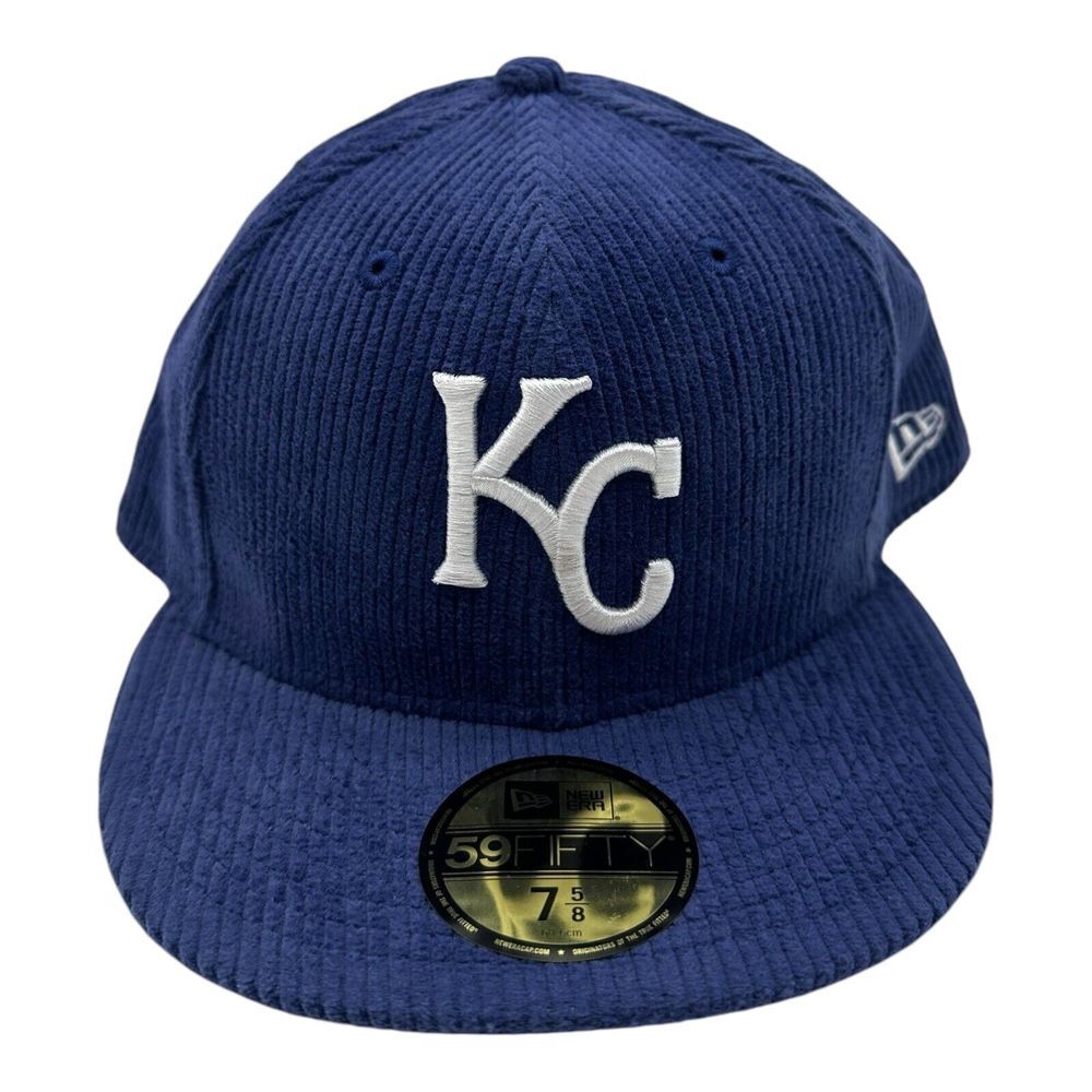 New Era 59Fifty Kansas City Royals Hat Cap Size 7 5/8 Blue Corduroy MLB Baseball